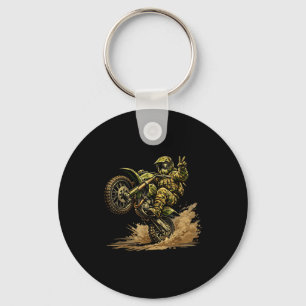 Motocross dirt bike racing camo offroad rider boys keychain