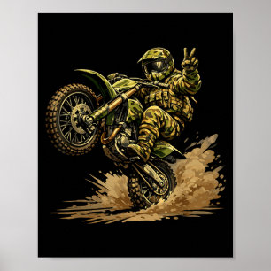Motocross dirt bike racing camo offroad rider boys poster