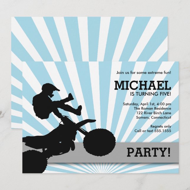 Motocross Dirtbike Invitation, Blue Invitation (Front/Back)
