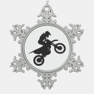 Motocross driver - Choose background color Snowflake Pewter Christmas Ornament