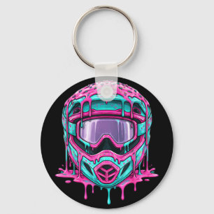 Motocross Helmet Drip Melt Graphic Dirt Bike Keychain