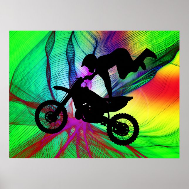Motocross in Psychedelic Spider Web Poster (Front)