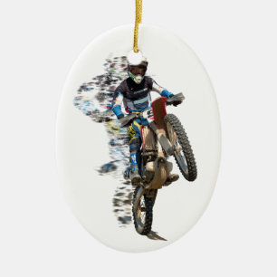 Motocross in the Desert with Flying Pieces Ceramic Ornament