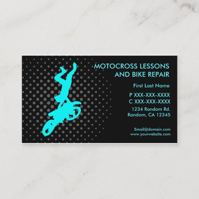 Motocross lessons repair custom business card (Front)