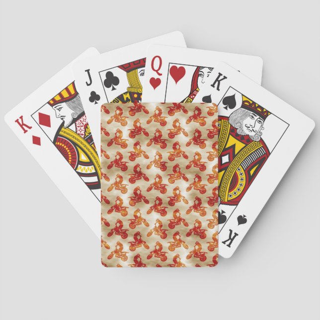 Motocross Love Motorcycle Pattern Biker Orange Playing Cards (Back)