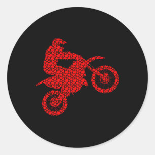 Motocross Lovers Valentine Hearts Love Dirt Bike S Classic Round Sticker