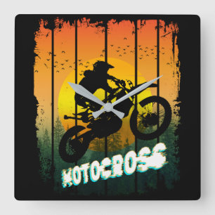 Motocross nature riding motorcycle sports rider square wall clock