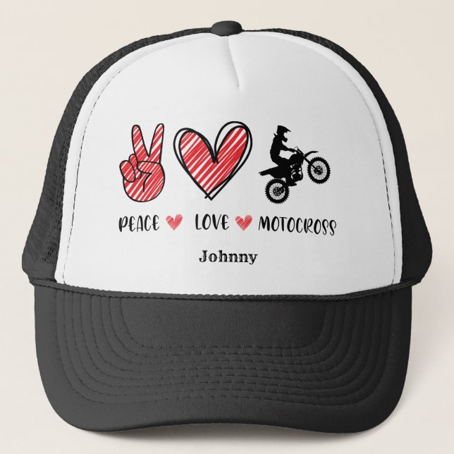 MOTOCROSS Peace Love Personalized Trucker Hat (Front)