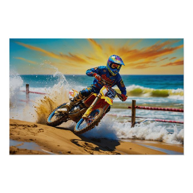 Motocross Racer at Beach Race Poster (Front)