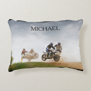 Motocross racing pillow with child's name.