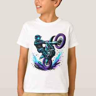 Motocross Rider Doing Wheelie in Vibrant Motion T-Shirt