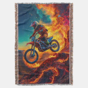 Motocross Rider Escaping Fire Throw Blanket