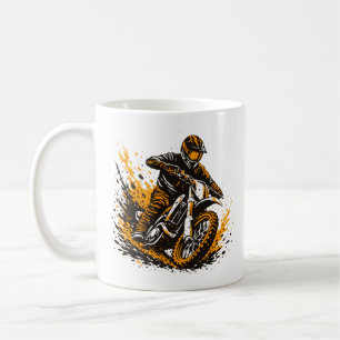 Motocross Rider Power Sliding Through Mud Coffee Mug