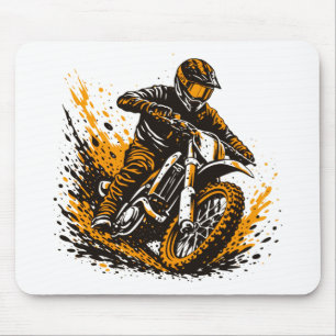 Motocross Rider Power Sliding Through Mud  Mouse Pad