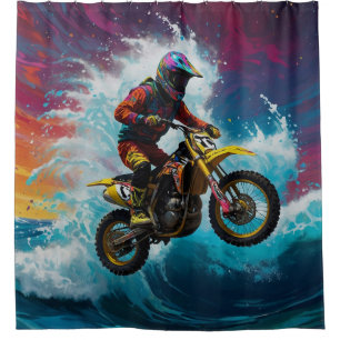 Motocross Rider Racing the Waves