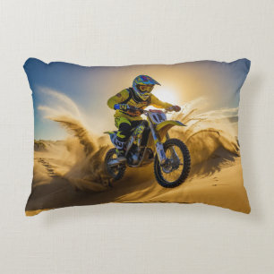 Motocross Rider Riding in the Dunes Accent Pillow