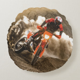 Motocross Rider Round Pillow