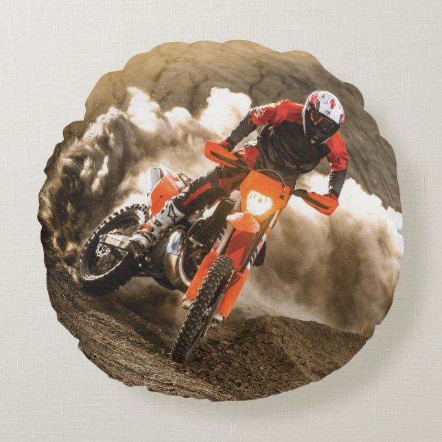 Motocross Rider Round Pillow (Front)