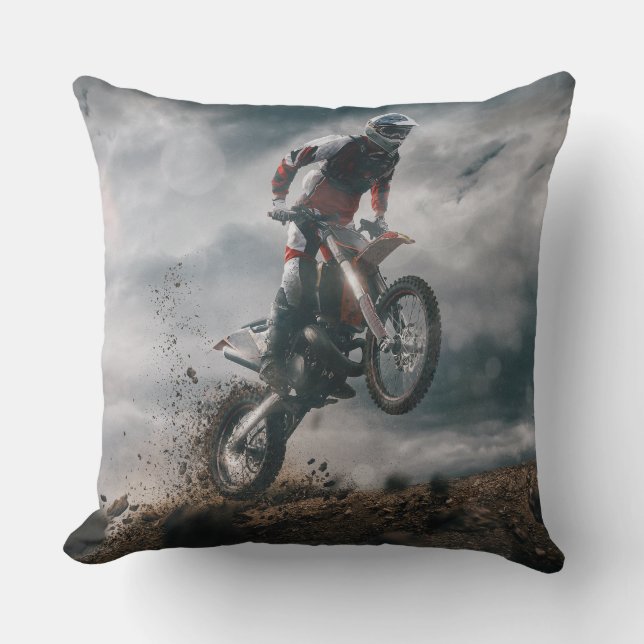 Motocross rider throw pillow (Front)