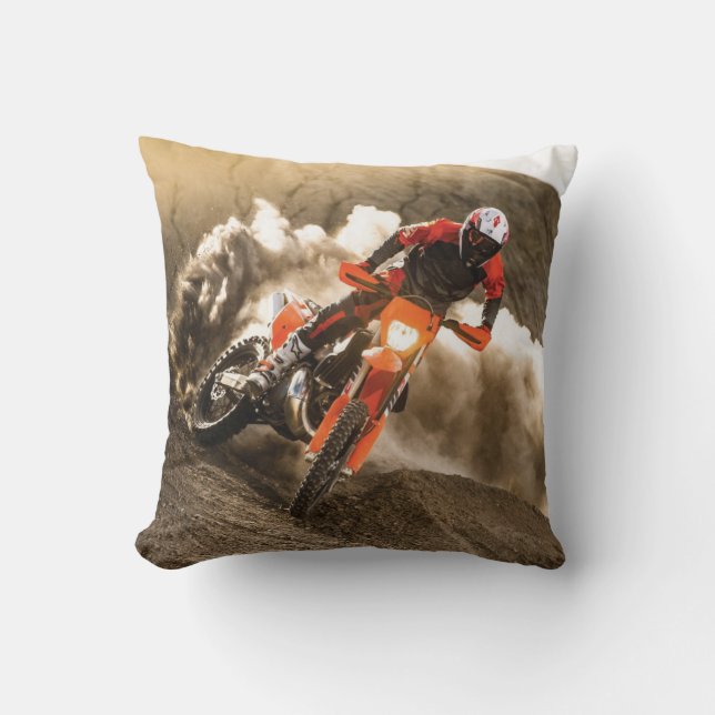 Motocross Rider Throw Pillow (Front)