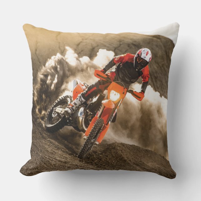 Motocross Rider Throw Pillow (Front)