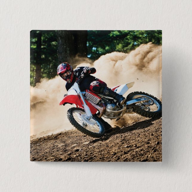 Motocross rider throw pillow 2 inch square button (Front)