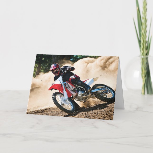Motocross rider throw pillow holiday card (Front)