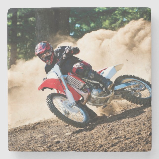 Motocross rider throw pillow stone coaster (Front)