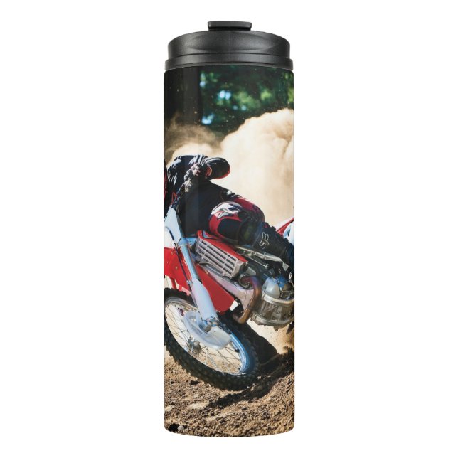 Motocross rider throw pillow thermal tumbler (Front)
