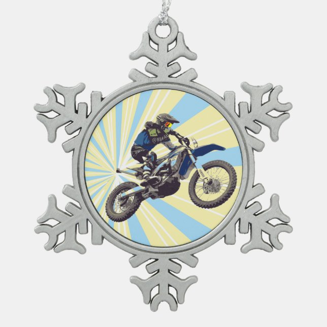 Motocross Snowflake Pewter Christmas Ornament (Front)