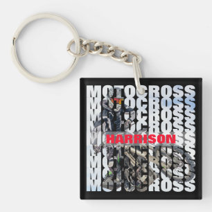 Motocross Sports Dirt Biker Personalized Keychain