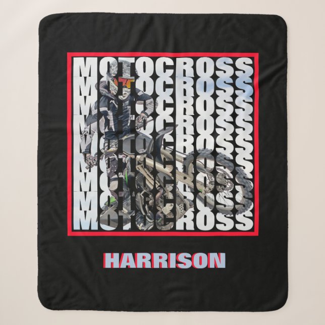 Motocross Sports Dirt Biker Personalized Sherpa Blanket (Front)