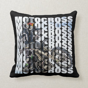 Motocross Sports Dirt Biker Photo Typography Throw Pillow