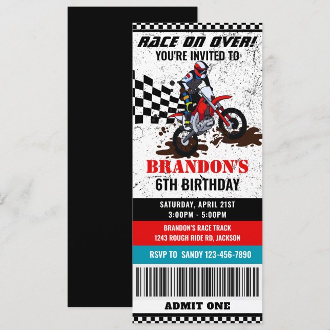 Motocyclette, saleté vélo anniversaire invitation (Devant / Derrière)