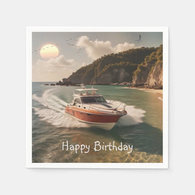 Motor Boat Birthday Napkin (Front)