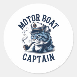 Motor Boat Captain Cat Shirt Funny Fishing Pontoon Classic Round Sticker