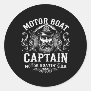Motor Boat Captain Funny Boating Humour For Lake L Classic Round Sticker