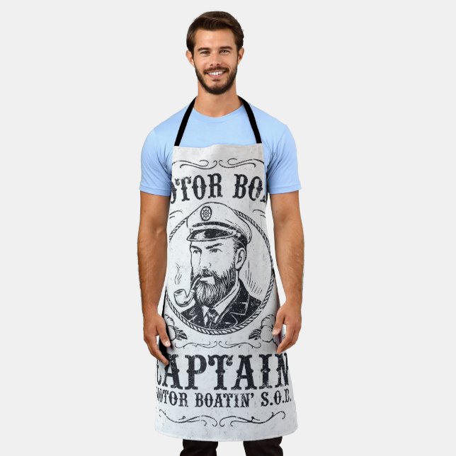 Motor Boat Captain Funny Pontoon Boating Apron (Worn)