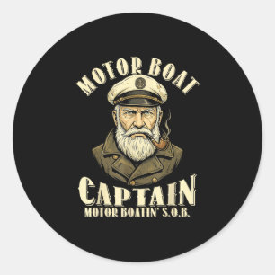 Motor boat captain funny pontoon boating motor classic round sticker
