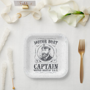Motor Boat Captain Funny Pontoon Boating Paper Plate