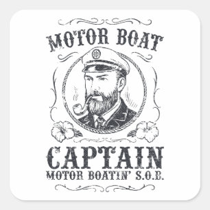 Motor Boat Captain Funny Pontoon Boating Square Sticker