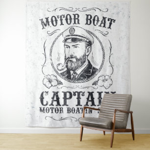Motor Boat Captain Funny Pontoon Boating Tapestry