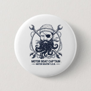 Motor Boat Captain Men Women Chummy Pontoon Boatin 2 Inch Round Button
