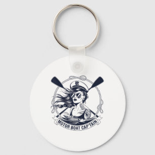Motor Boat Captain Men Women Chummy Pontoon Boatin Keychain