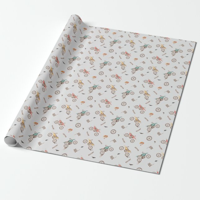 Motor Dirt Bike birthday party Wrapping Paper (Unrolled)