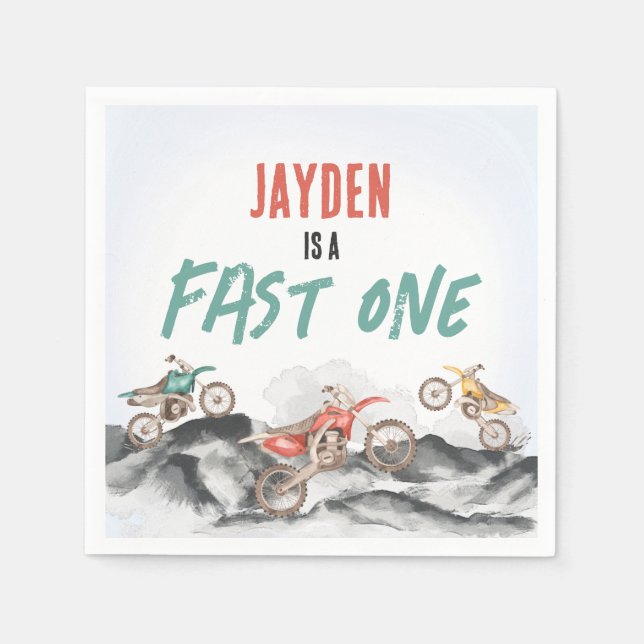 Motor Dirt Bike Fast One 1st birthday party Napkin (Front)