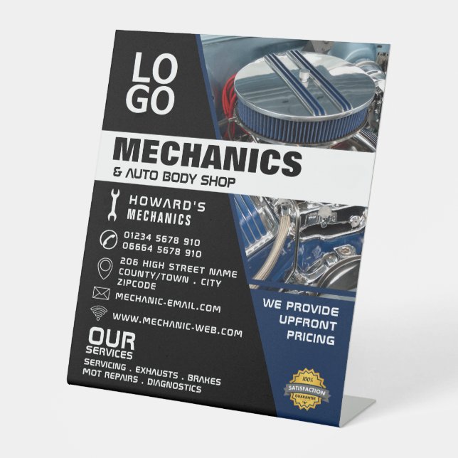 Motor Engine, Auto Mechanic & Repairs Advertising Pedestal Sign (Front)