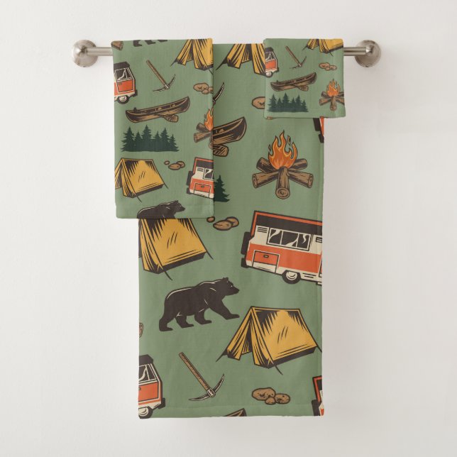 Motor Home Camp Adventures Pattern Bath Towel Set (Insitu)