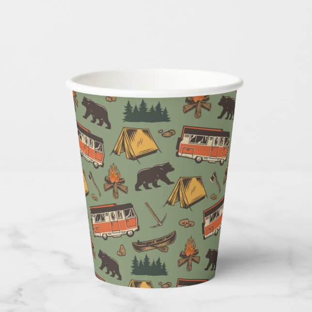 Motor Home Camp Adventures Pattern Paper Cups (Front)
