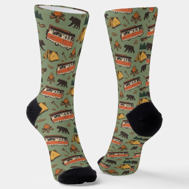 Motor Home Camp Adventures Pattern Socks (Angled)